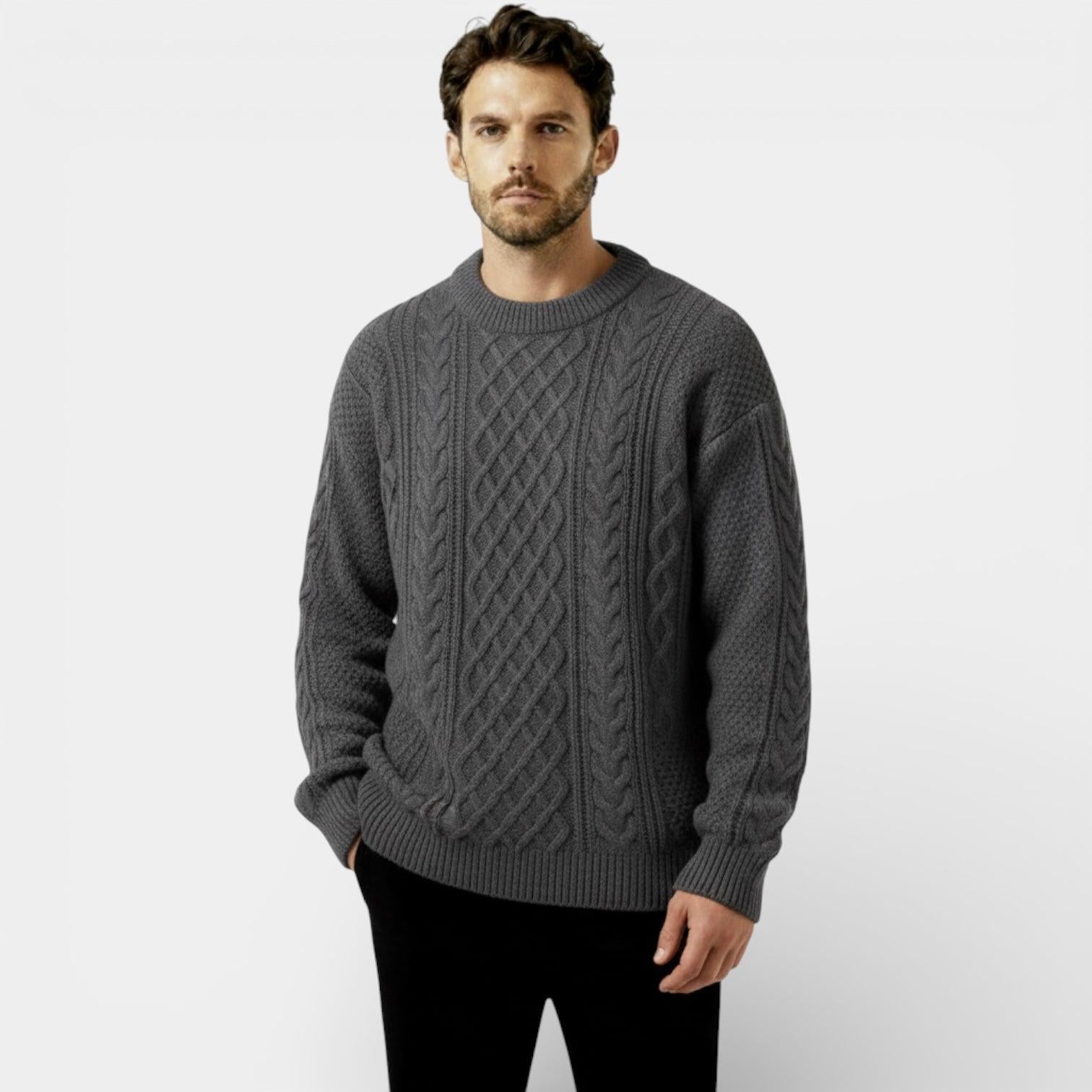 Men's Cable Knit Sweater - Textured Pullover - Warm Knitwear for Casual Wear - Classic Fit - Available in Multiple Colors