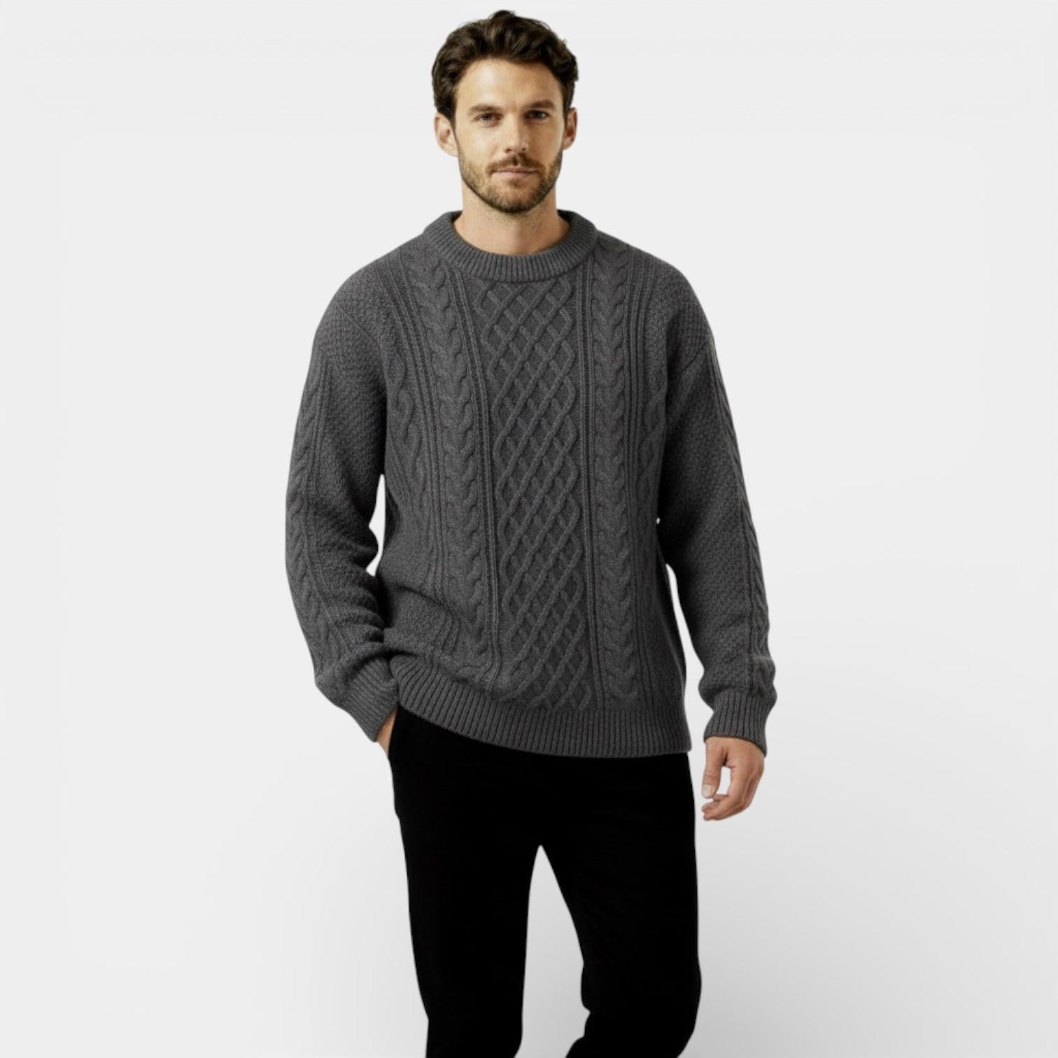 Men's Cable Knit Sweater - Textured Pullover - Warm Knitwear for Casual Wear - Classic Fit - Available in Multiple Colors