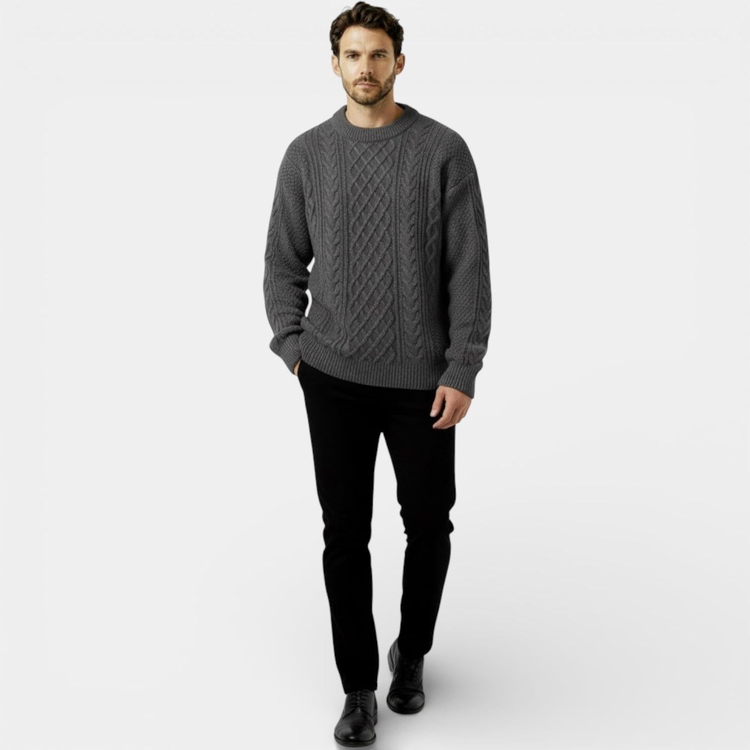 Men's Cable Knit Sweater - Textured Pullover - Warm Knitwear for Casual Wear - Classic Fit - Available in Multiple Colors