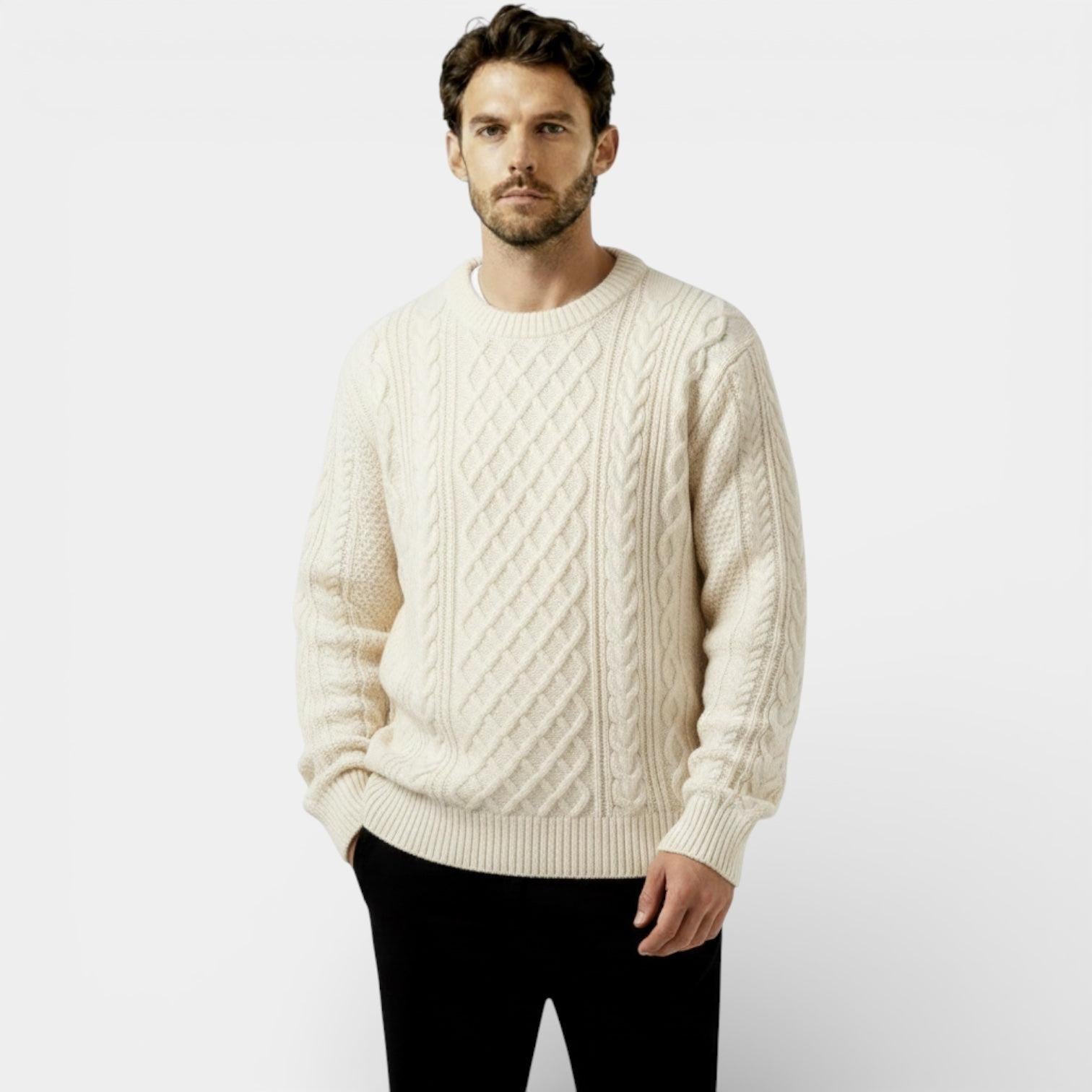 Men's Cable Knit Sweater - Textured Pullover - Warm Knitwear for Casual Wear - Classic Fit - Available in Multiple Colors
