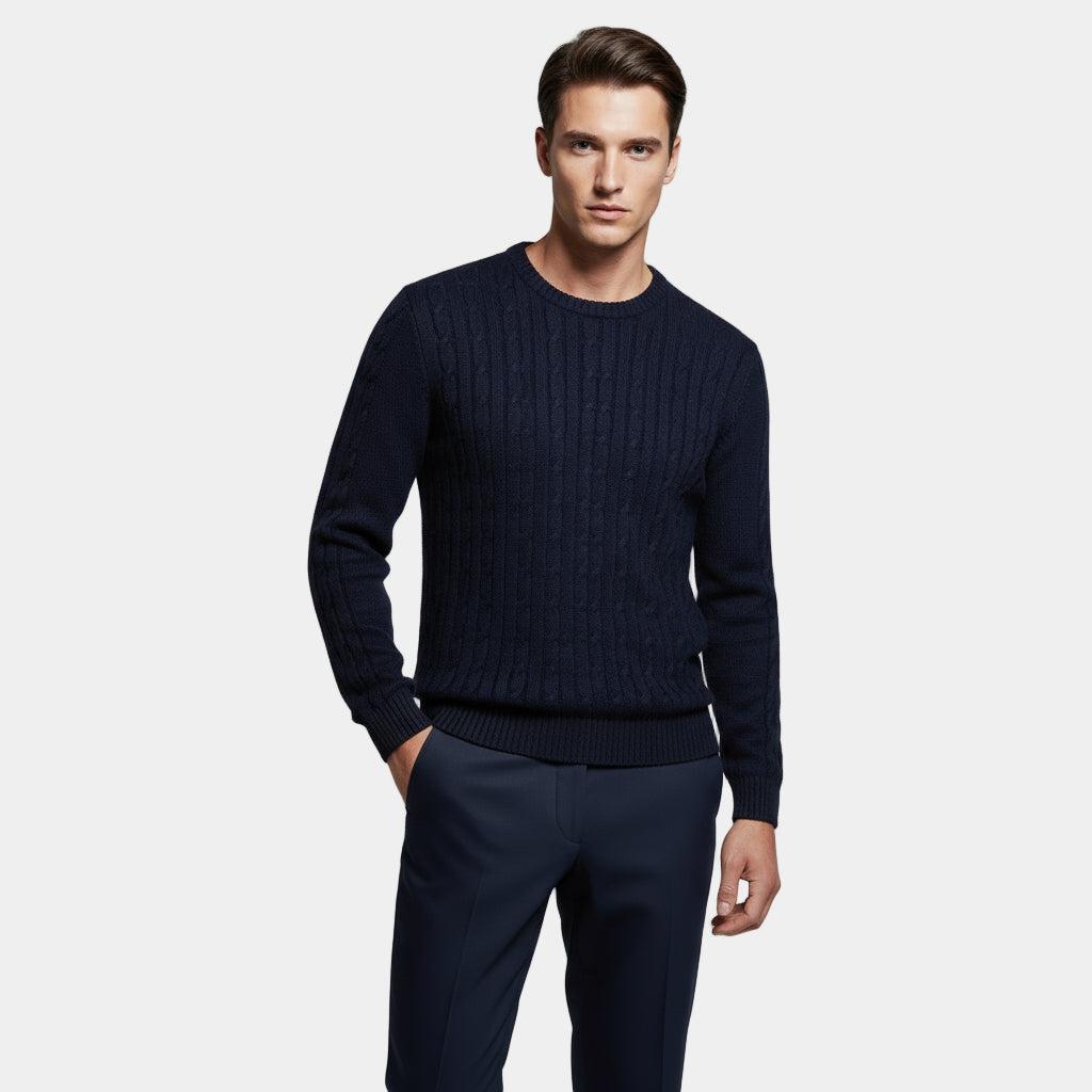 Men's Cable-Knit Sweater in Soft Cotton Blend - Classic Crew Neck Jumper for Casual Wear and Layering