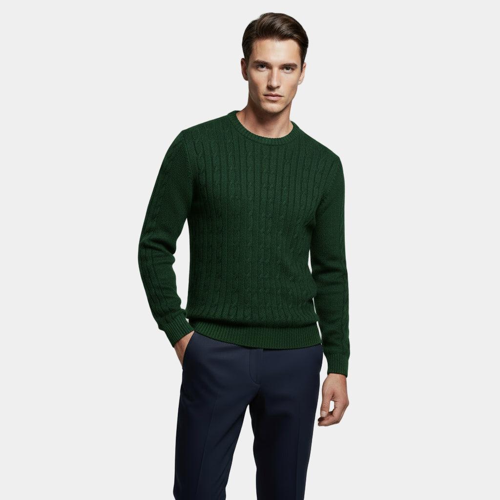 Men's Cable-Knit Sweater in Soft Cotton Blend - Classic Crew Neck Jumper for Casual Wear and Layering