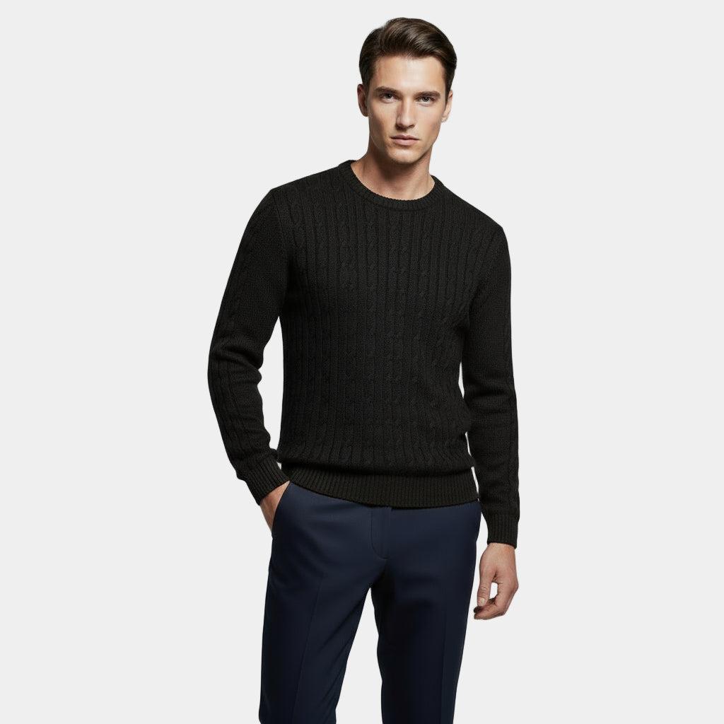 Men's Cable-Knit Sweater in Soft Cotton Blend - Classic Crew Neck Jumper for Casual Wear and Layering