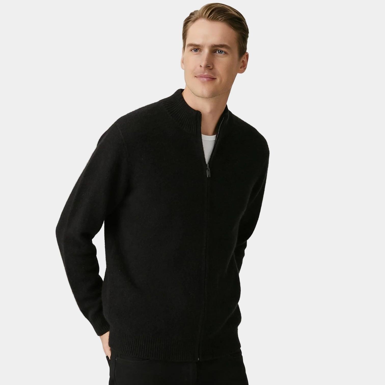Men's Cashmere Full-Zip Cardigan - Soft Knit Sweater for Casual Wear and Layering