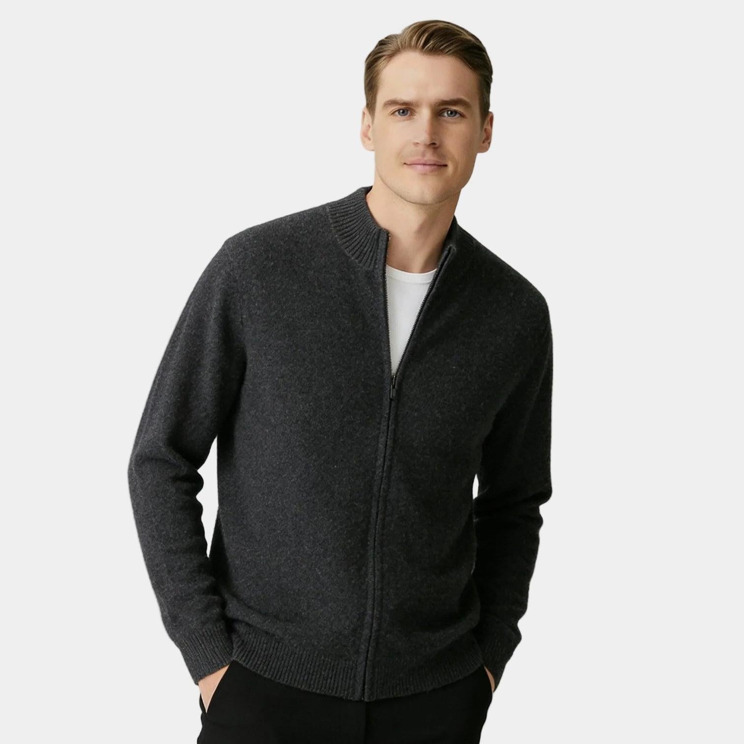 Men's Cashmere Full-Zip Cardigan - Soft Knit Sweater for Casual Wear and Layering