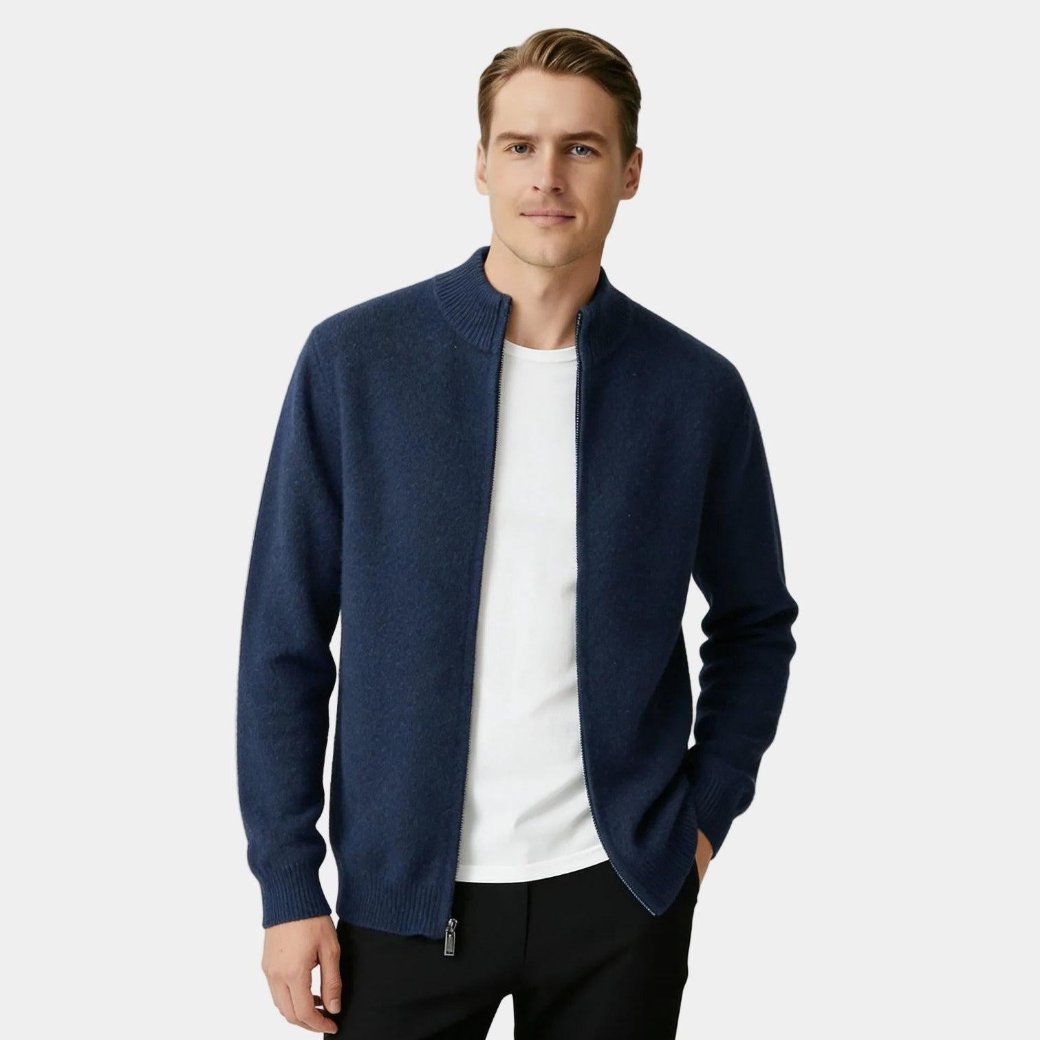 Men's Cashmere Full-Zip Cardigan - Soft Knit Sweater for Casual Wear and Layering