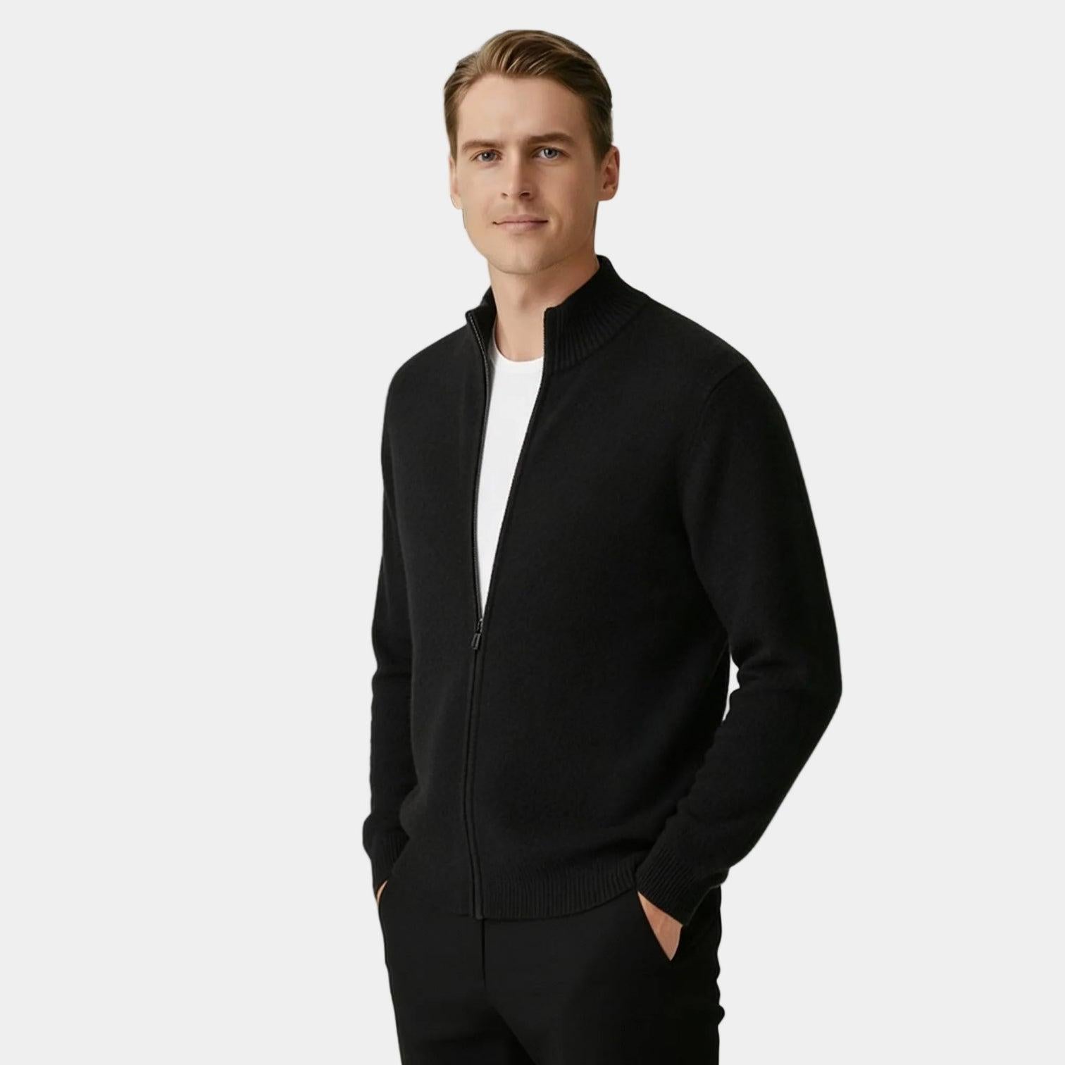 Men's Cashmere Full-Zip Cardigan - Soft Knit Sweater for Casual Wear and Layering