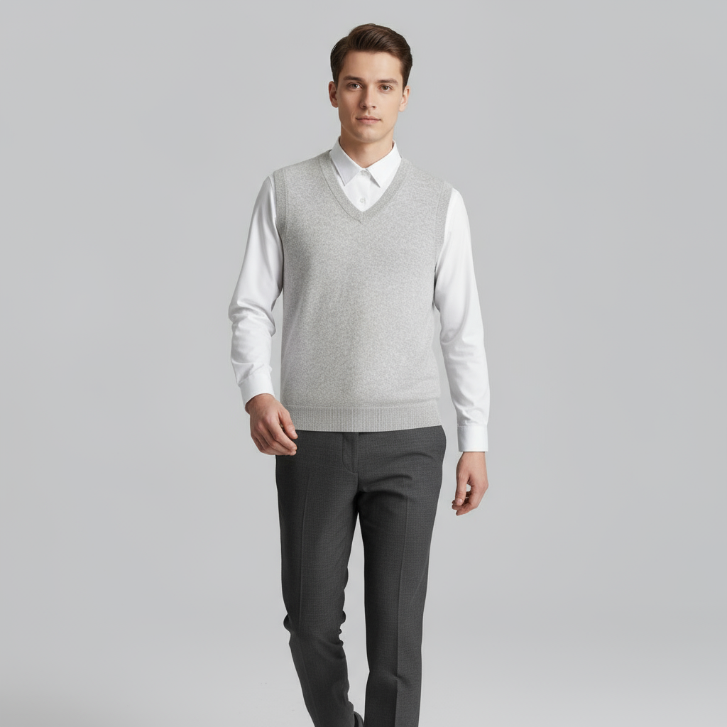 Men's Cashmere V-Neck Sleeveless Vest - Lightweight Sweater for Casual or Formal Wear