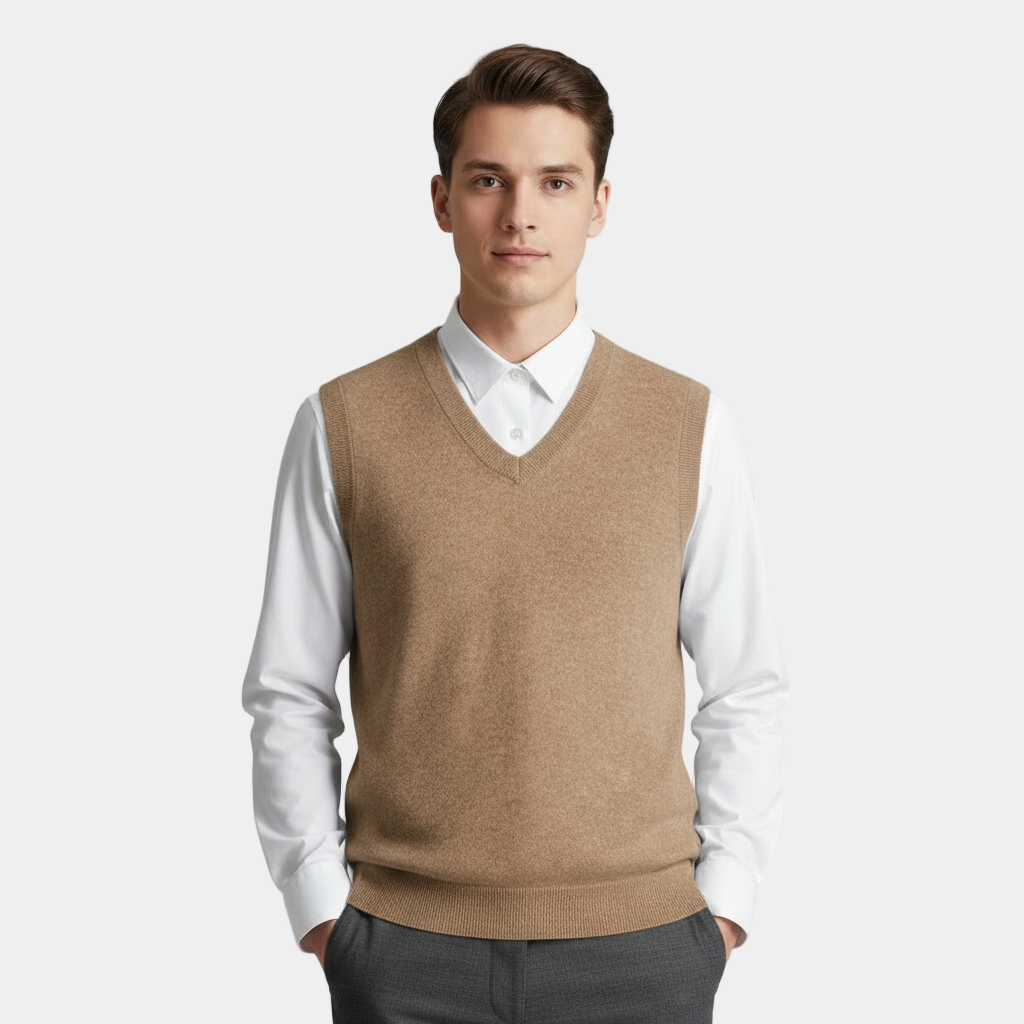 Men's Cashmere V-Neck Sleeveless Vest - Lightweight Sweater for Casual or Formal Wear