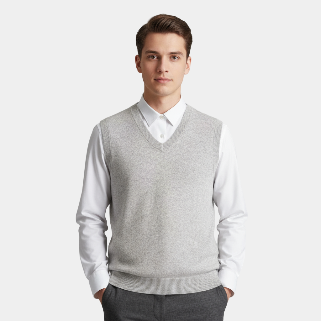 Men's Cashmere V-Neck Sleeveless Vest - Lightweight Sweater for Casual or Formal Wear