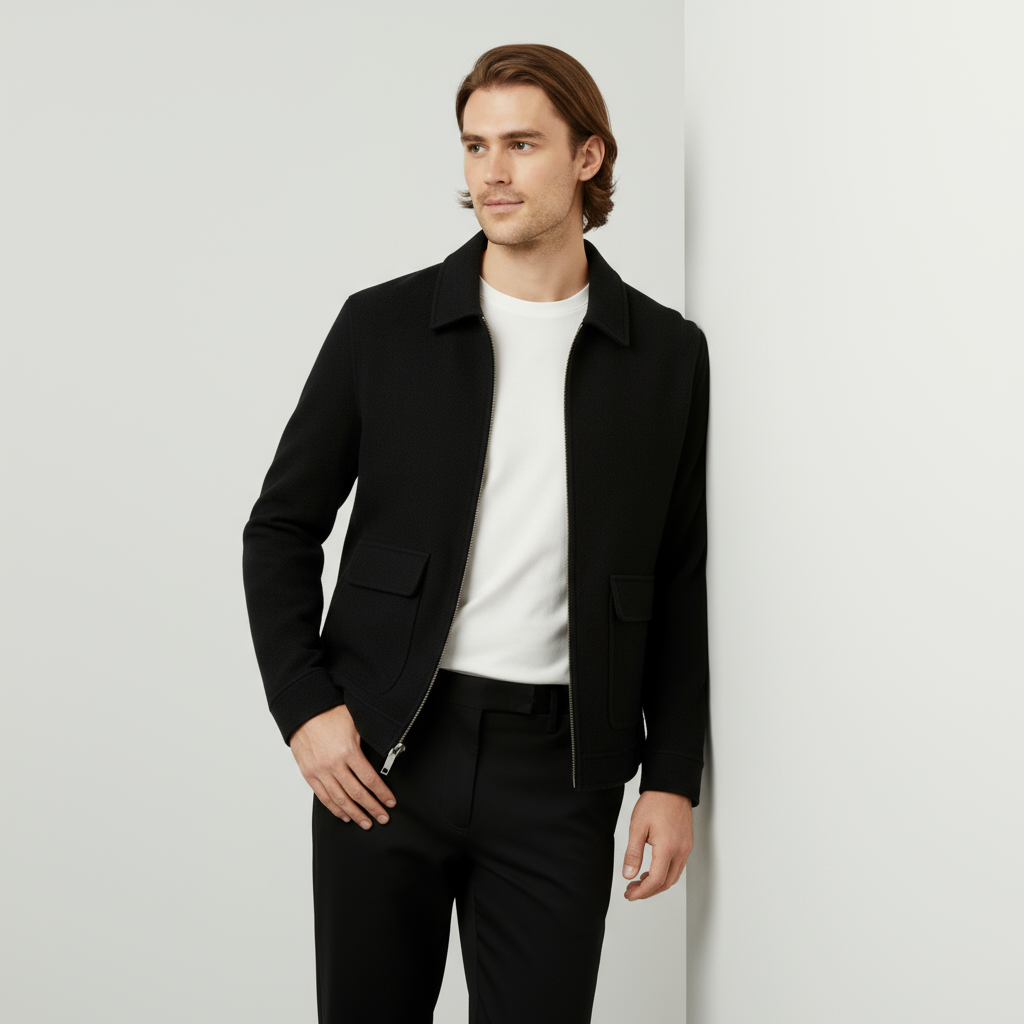 Men's Cashmere Zip Jacket - Water-Repellent Polo Collar Design for Casual Wear