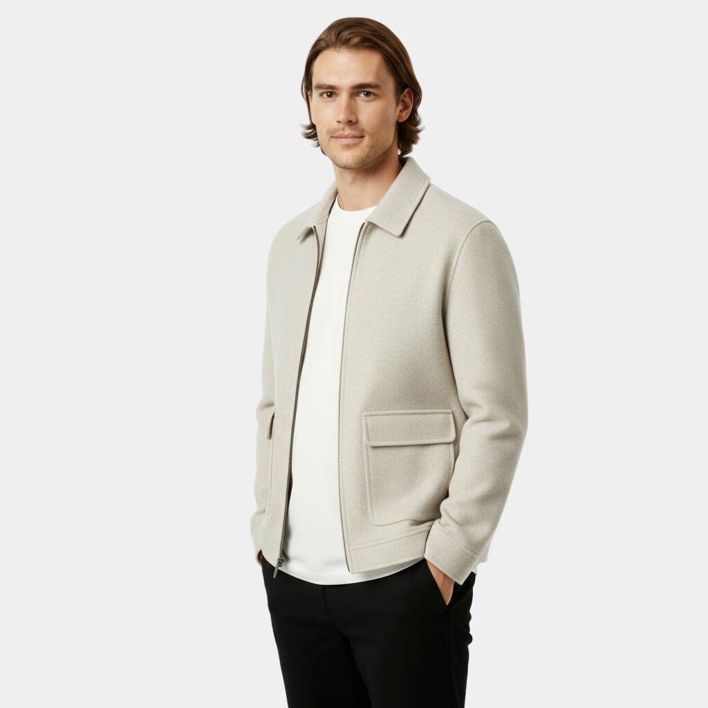 Men's Cashmere Zip Jacket - Water-Repellent Polo Collar Design for Casual Wear