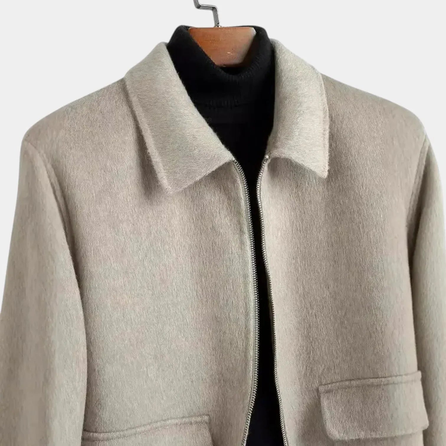 Men's Cashmere Zip Jacket - Water-Repellent Polo Collar Design for Casual Wear