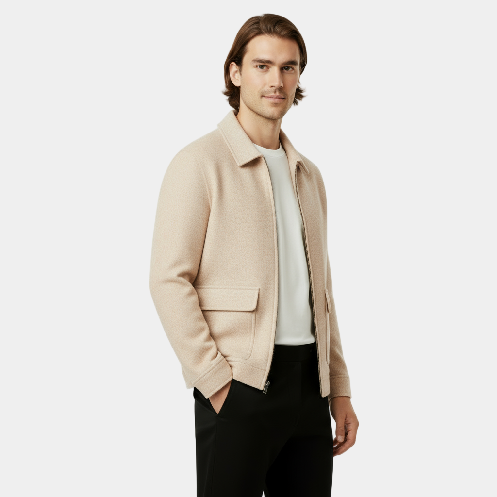 Men's Cashmere Zip Jacket - Water-Repellent Polo Collar Design for Casual Wear