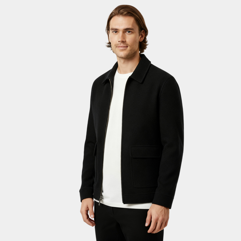 Men's Cashmere Zip Jacket - Water-Repellent Polo Collar Design for Casual Wear