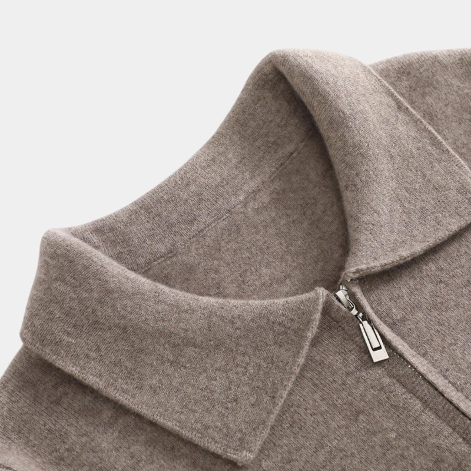 Men's Cashmere Zipper Polo Cardigan - Lightweight Knit Sweater for Casual Wear and Layering