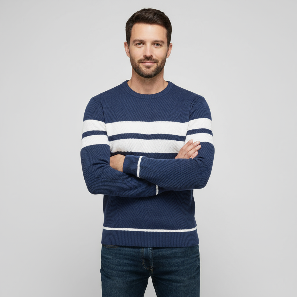 Men's Cotton Slim Fit Textured Knit Crew Neck Pullover Sweater for Casual Wear