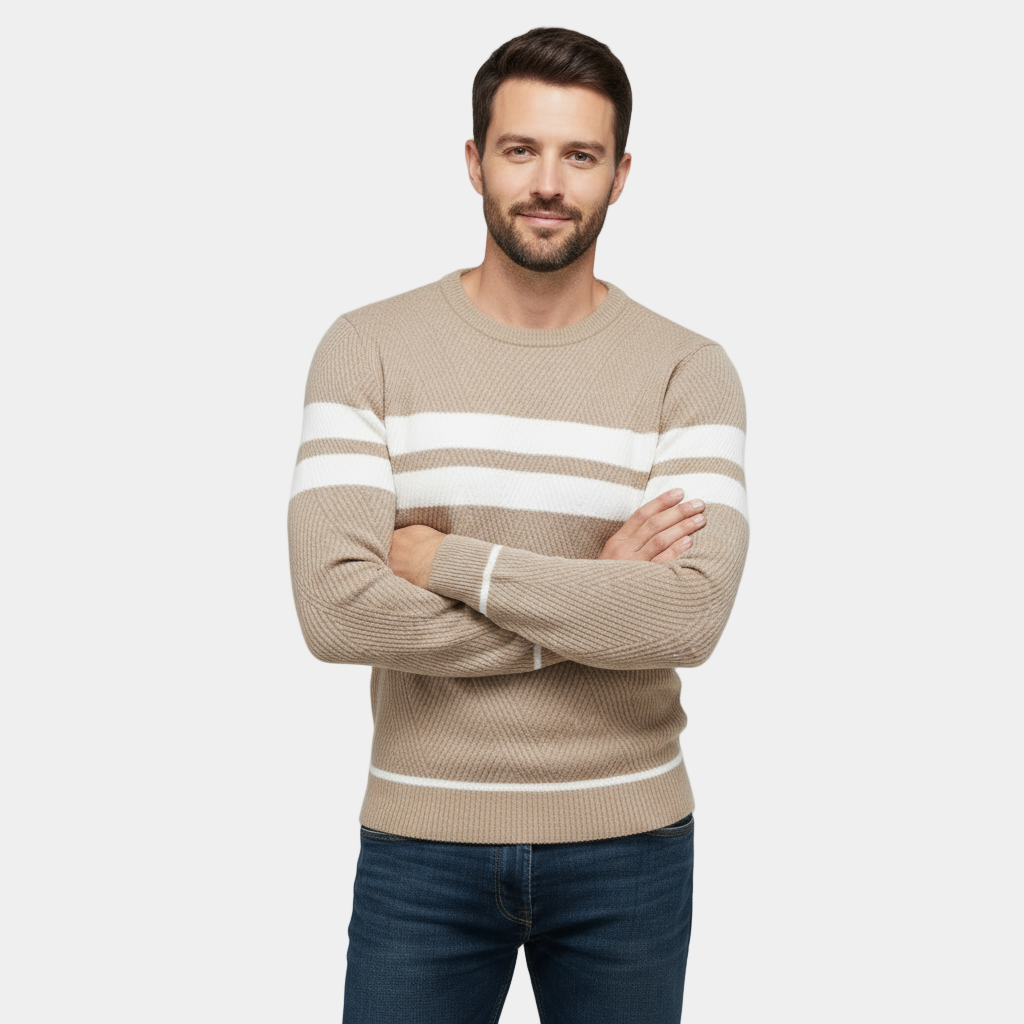 Men's Cotton Slim Fit Textured Knit Crew Neck Pullover Sweater for Casual Wear