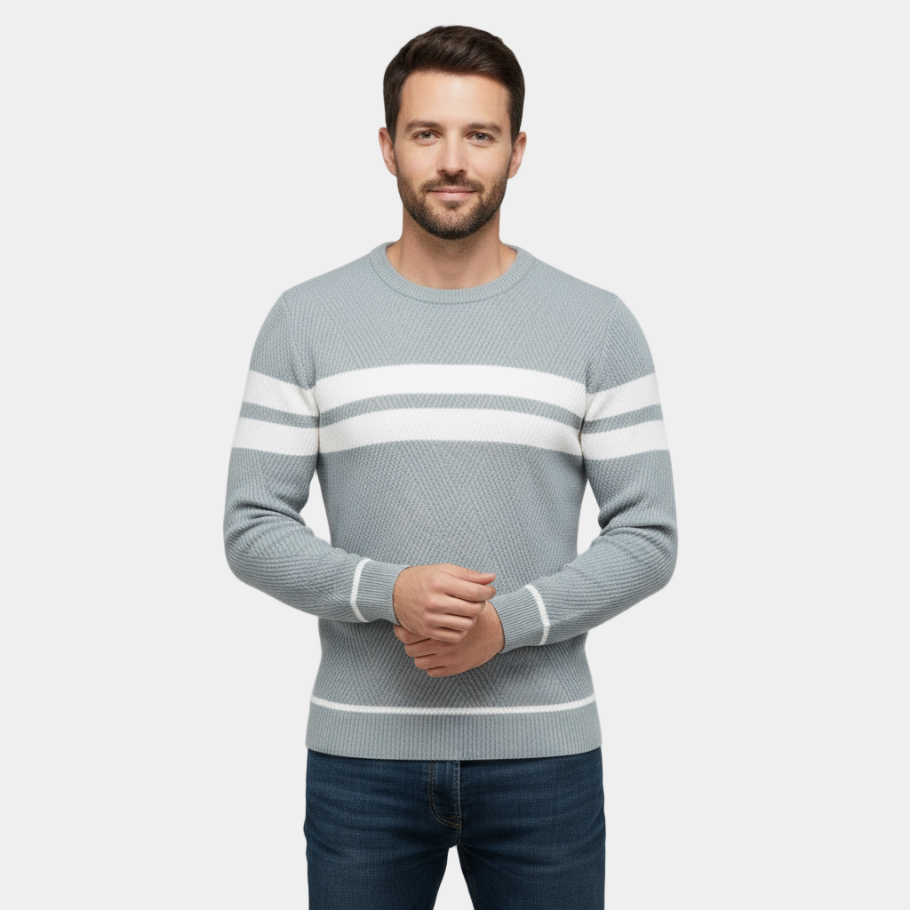 Men's Cotton Slim Fit Textured Knit Crew Neck Pullover Sweater for Casual Wear
