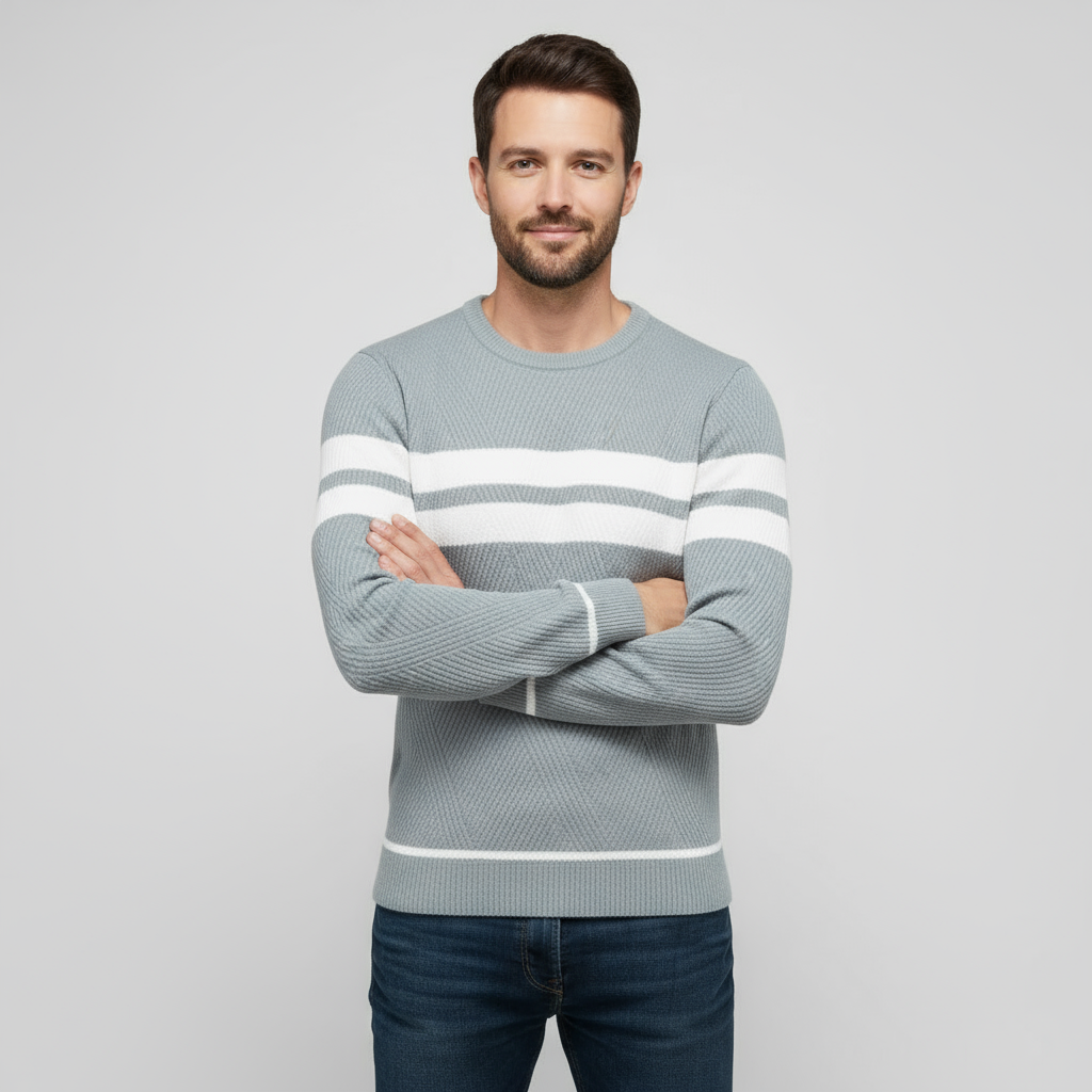 Men's Cotton Slim Fit Textured Knit Crew Neck Pullover Sweater for Casual Wear