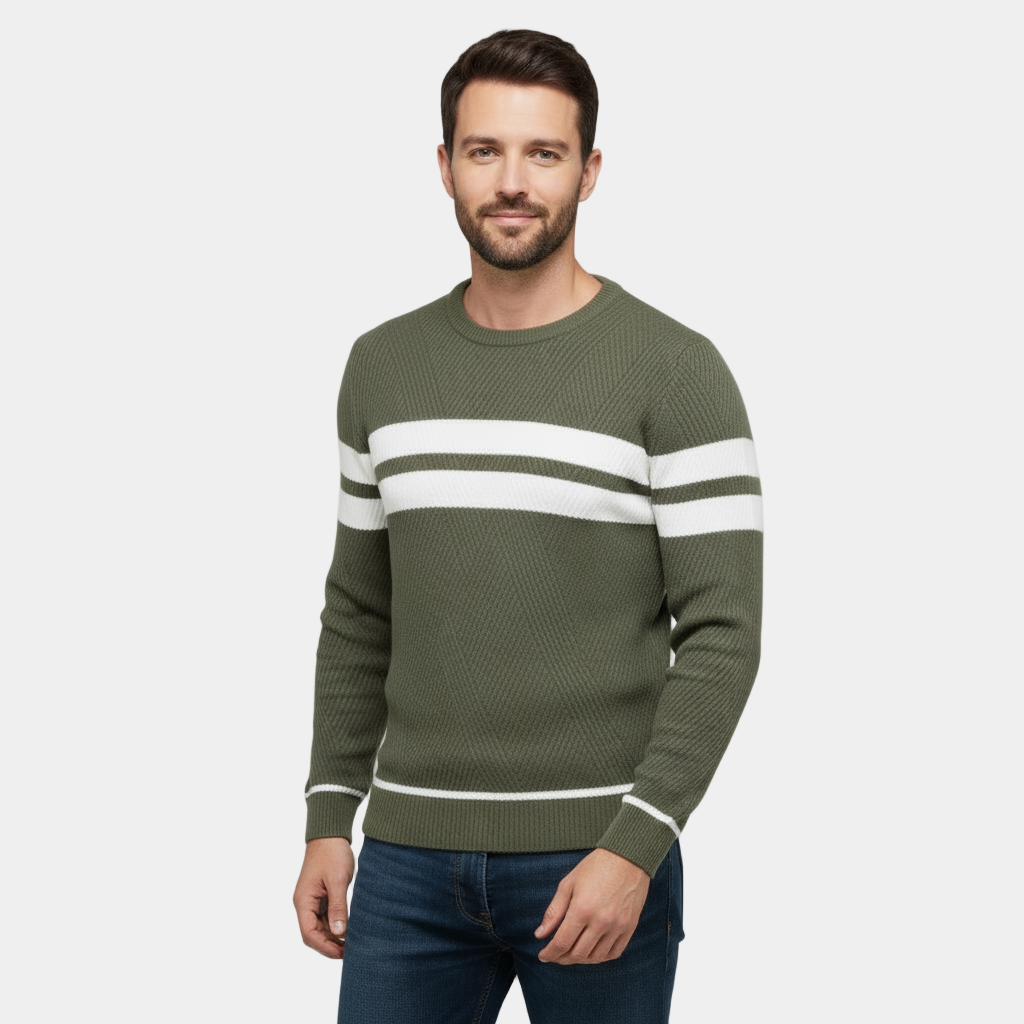 Men's Cotton Slim Fit Textured Knit Crew Neck Pullover Sweater for Casual Wear
