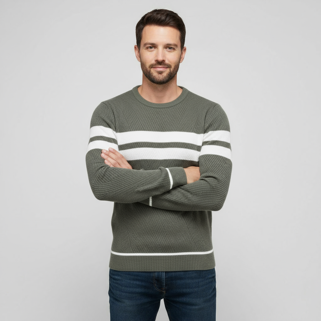 Men's Cotton Slim Fit Textured Knit Crew Neck Pullover Sweater for Casual Wear