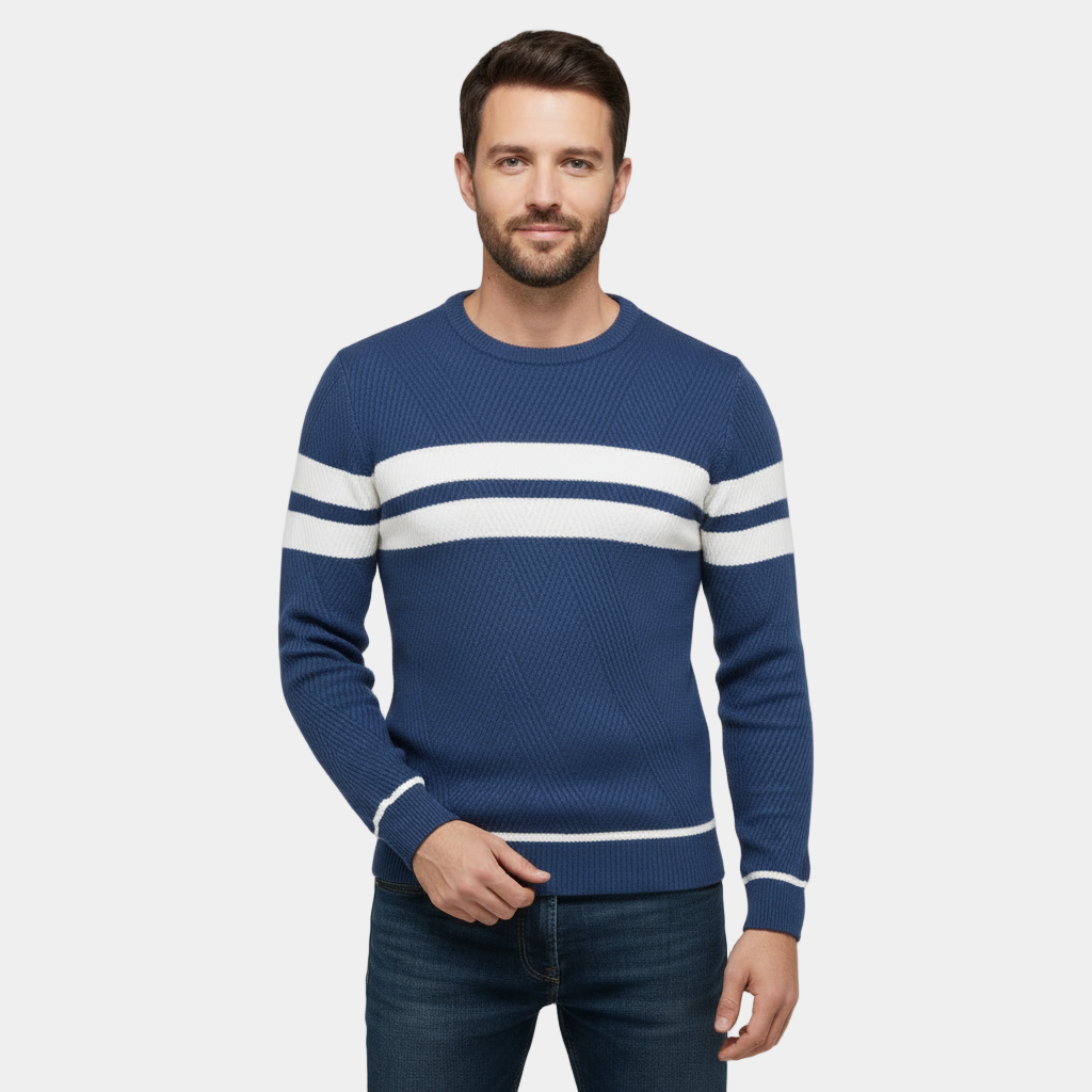 Men's Cotton Slim Fit Textured Knit Crew Neck Pullover Sweater for Casual Wear