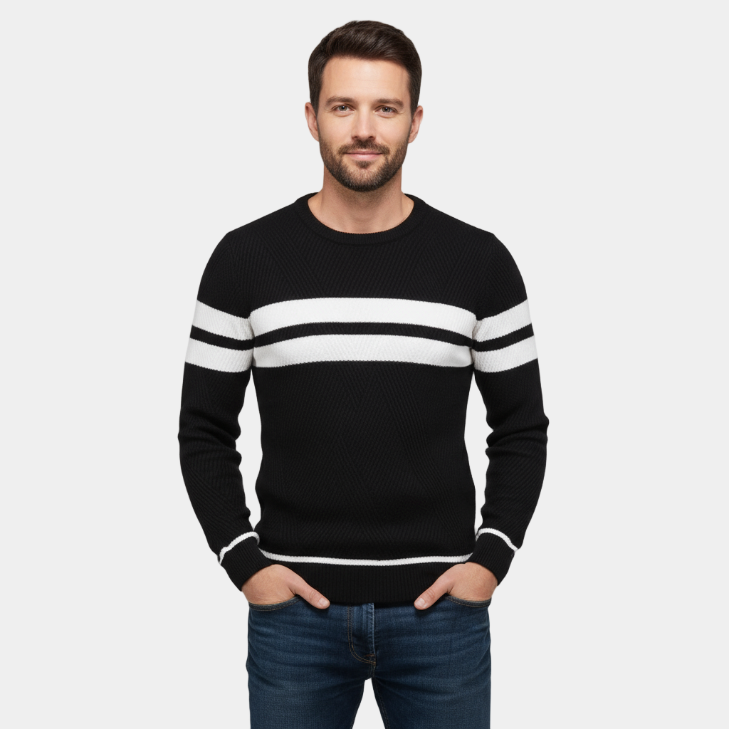 Men's Cotton Slim Fit Textured Knit Crew Neck Pullover Sweater for Casual Wear