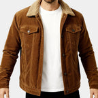 Men's Denim Winter Jacket with Sherpa Lining - Classic Button-Up Style for Cold Weather Wear