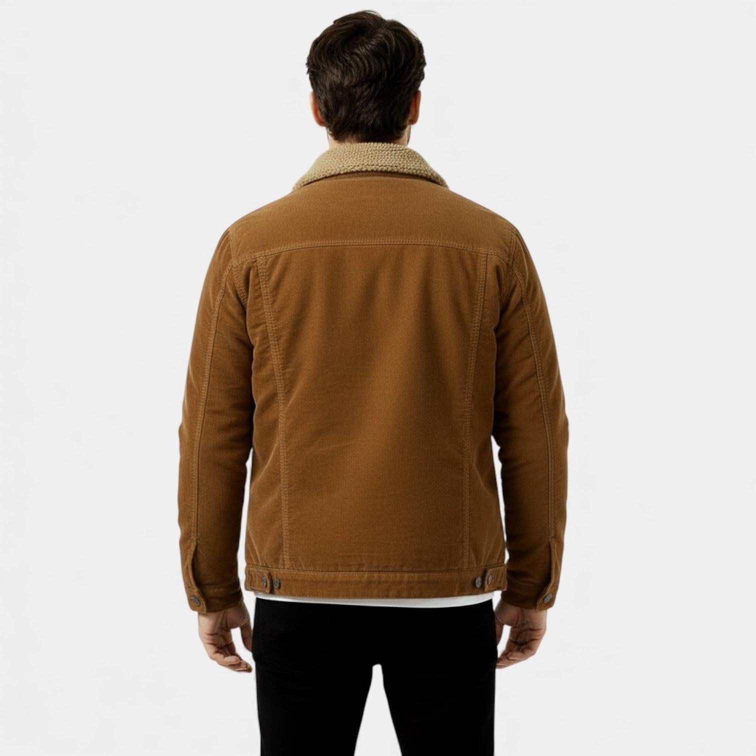 Men's Denim Winter Jacket with Sherpa Lining - Classic Button-Up Style for Cold Weather Wear