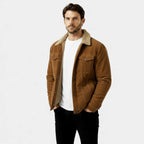 Men's Denim Winter Jacket with Sherpa Lining - Classic Button-Up Style for Cold Weather Wear