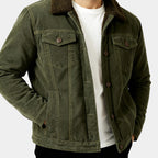 Men's Denim Winter Jacket with Sherpa Lining - Classic Button-Up Style for Cold Weather Wear