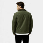 Men's Denim Winter Jacket with Sherpa Lining - Classic Button-Up Style for Cold Weather Wear