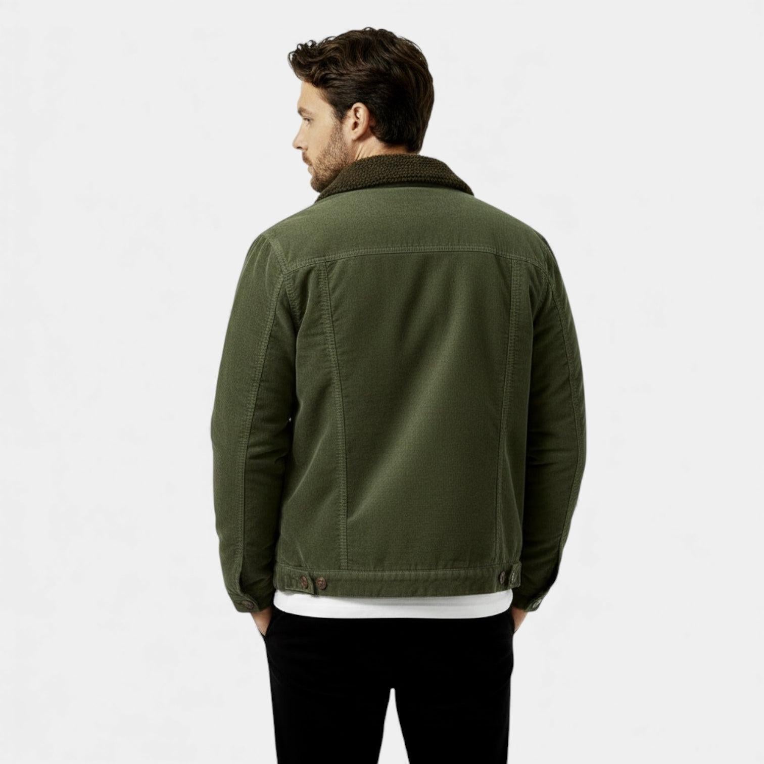 Men's Denim Winter Jacket with Sherpa Lining - Classic Button-Up Style for Cold Weather Wear