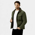 Men's Denim Winter Jacket with Sherpa Lining - Classic Button-Up Style for Cold Weather Wear