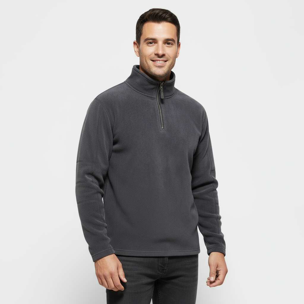 Men's Fleece Half-Zip Pullover Sweater with Stand Collar for Casual Wear and Layering