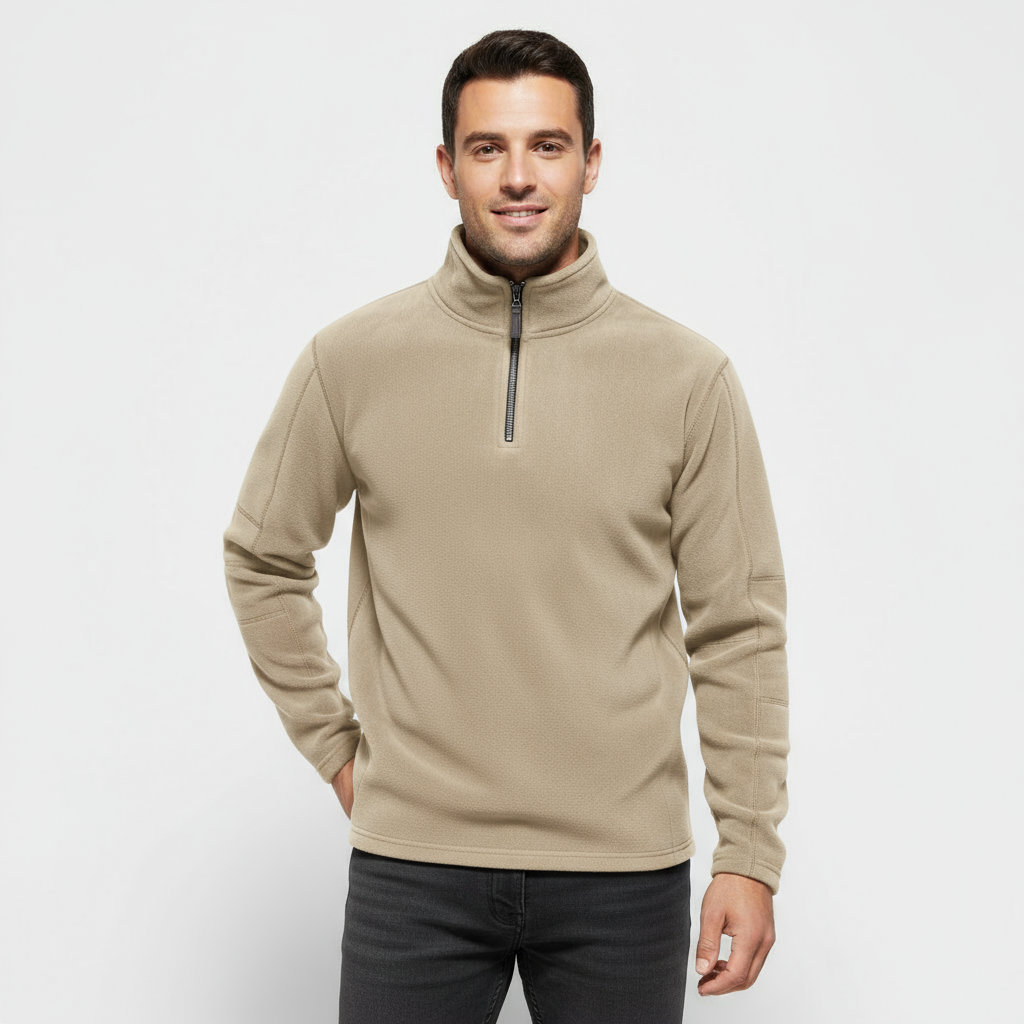 Men's Fleece Half-Zip Pullover Sweater with Stand Collar for Casual Wear and Layering