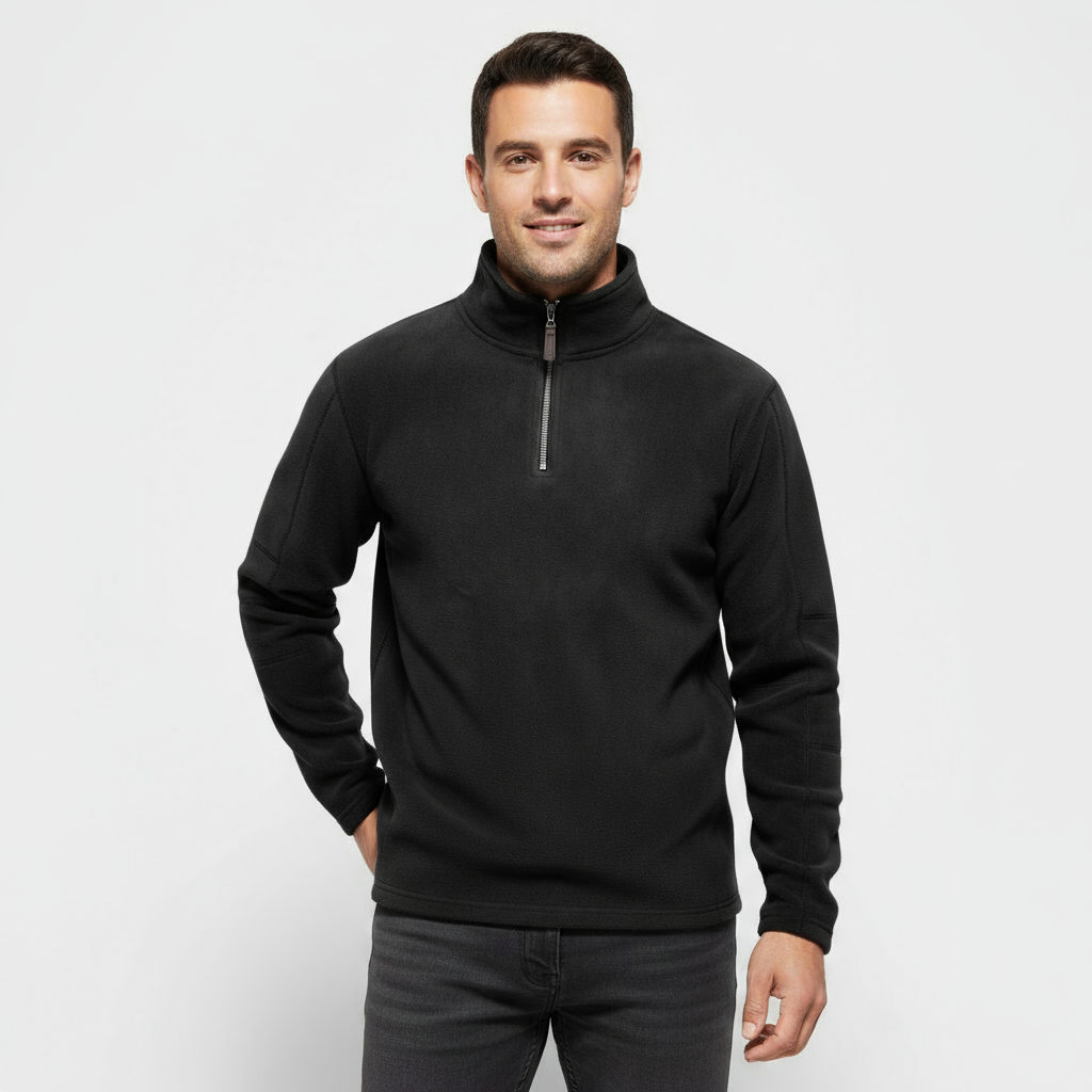 Men's Fleece Half-Zip Pullover Sweater with Stand Collar for Casual Wear and Layering