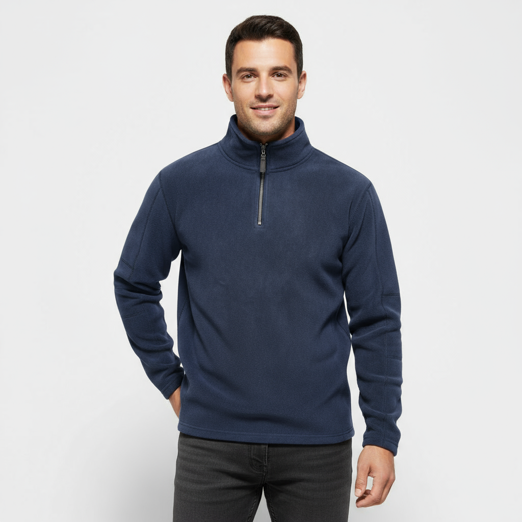 Men's Fleece Half-Zip Pullover Sweater with Stand Collar for Casual Wear and Layering