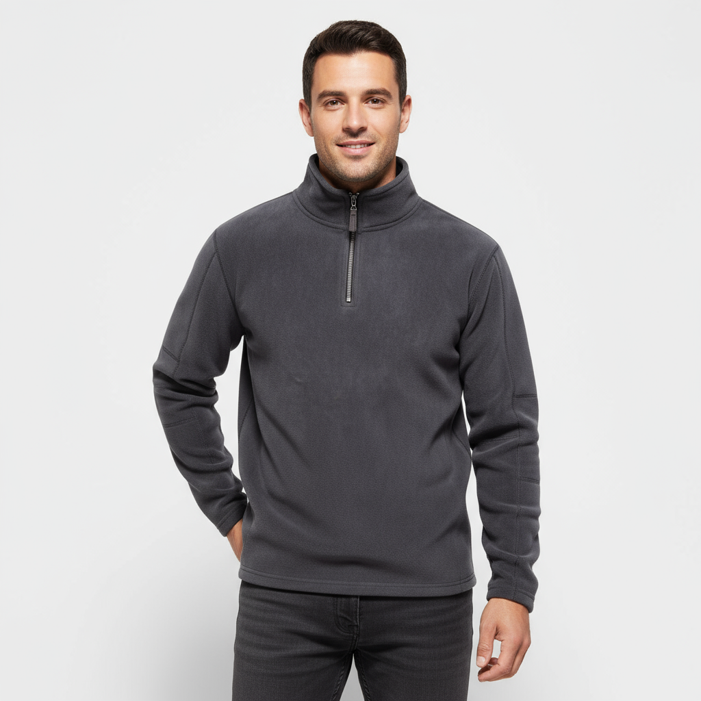 Men's Fleece Half-Zip Pullover Sweater with Stand Collar for Casual Wear and Layering