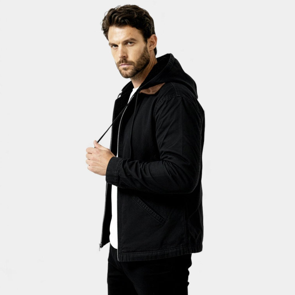 Men's Fleece-Lined Hooded Utility Jacket for Winter Outdoor Activities