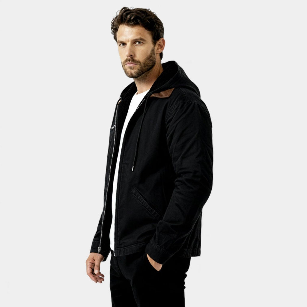 Men's Fleece-Lined Hooded Utility Jacket for Winter Outdoor Activities