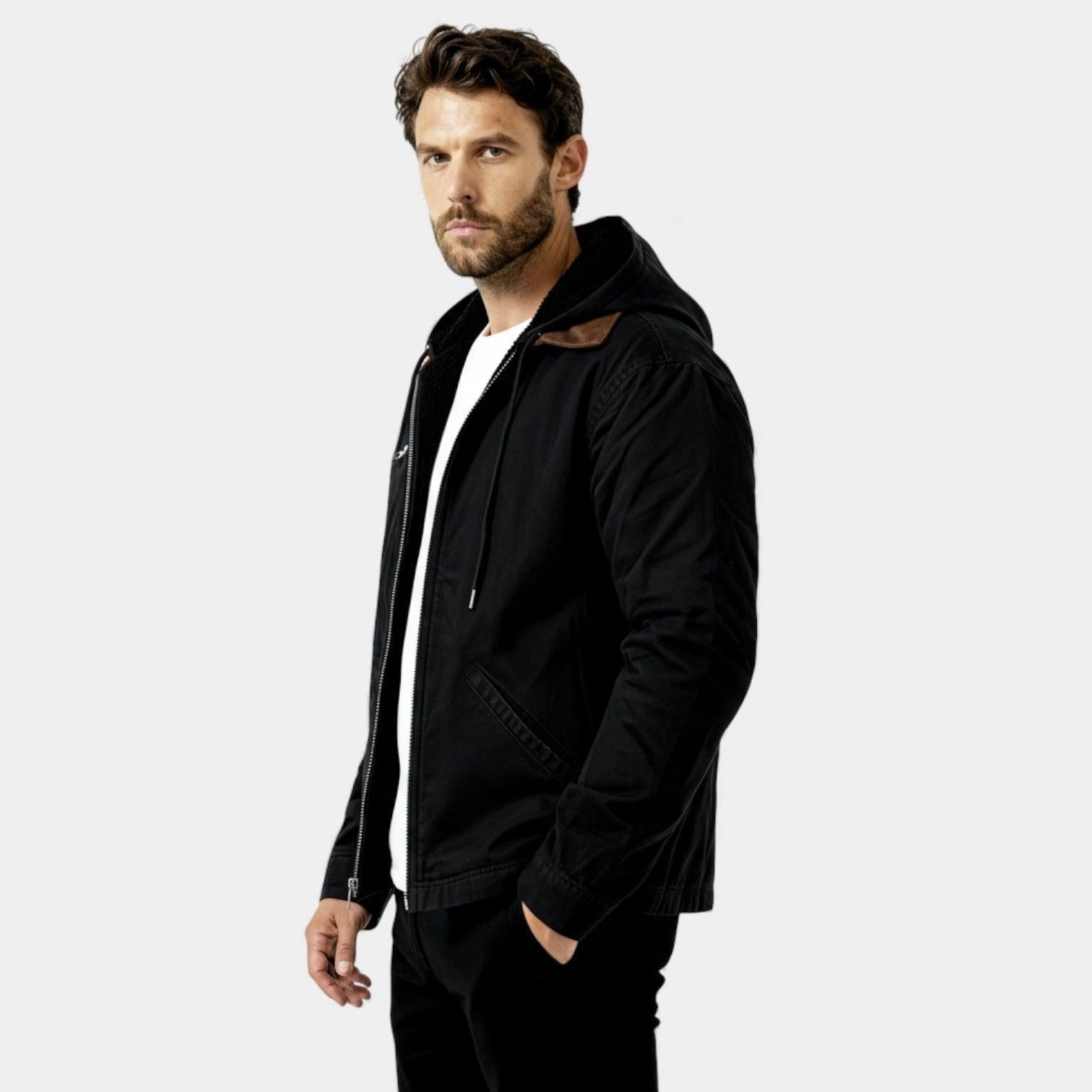 Men's Fleece-Lined Hooded Utility Jacket for Winter Outdoor Activities