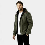 Men's Fleece-Lined Hooded Utility Jacket for Winter Outdoor Activities