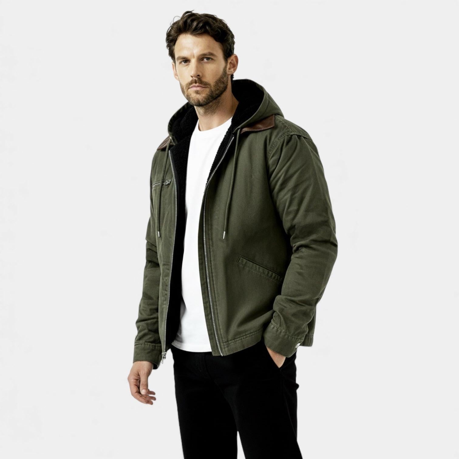 Men's Fleece-Lined Hooded Utility Jacket for Winter Outdoor Activities