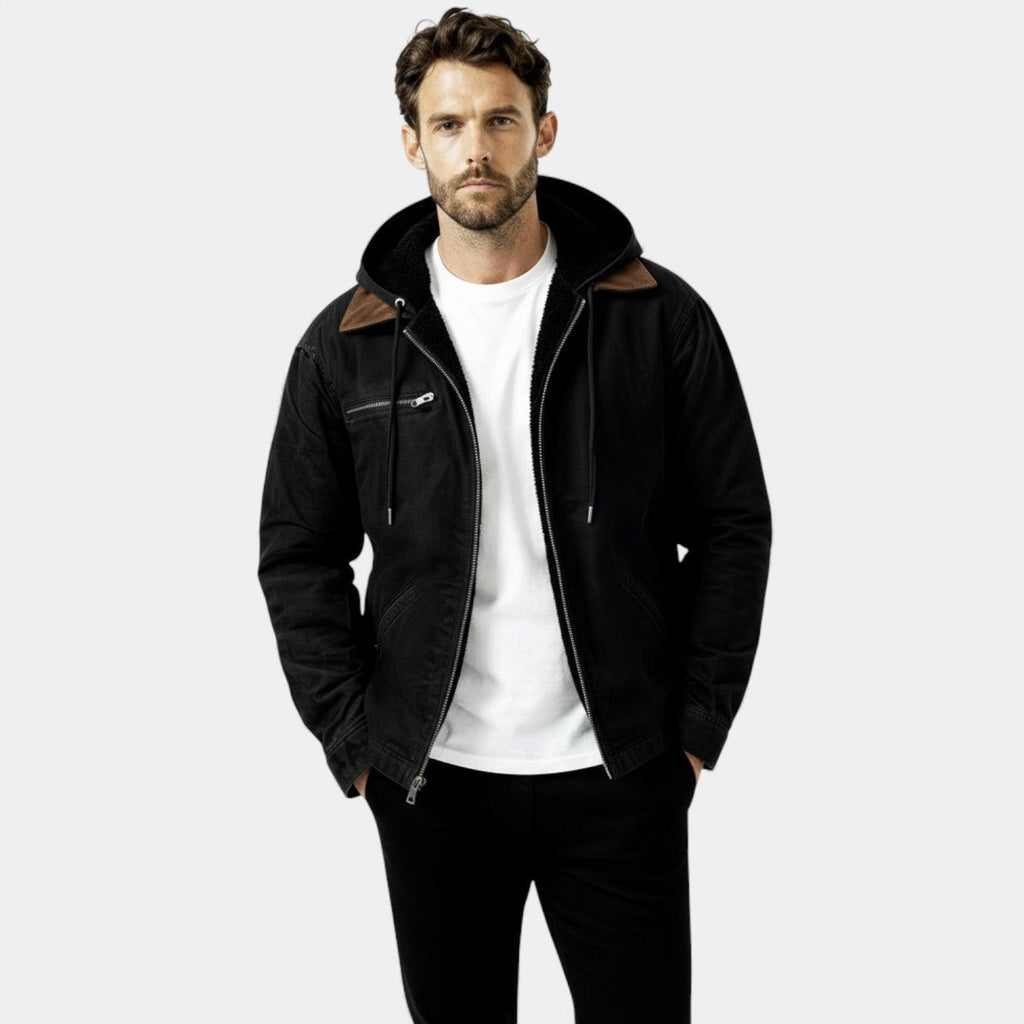 Men's Fleece-Lined Hooded Utility Jacket for Winter Outdoor Activities