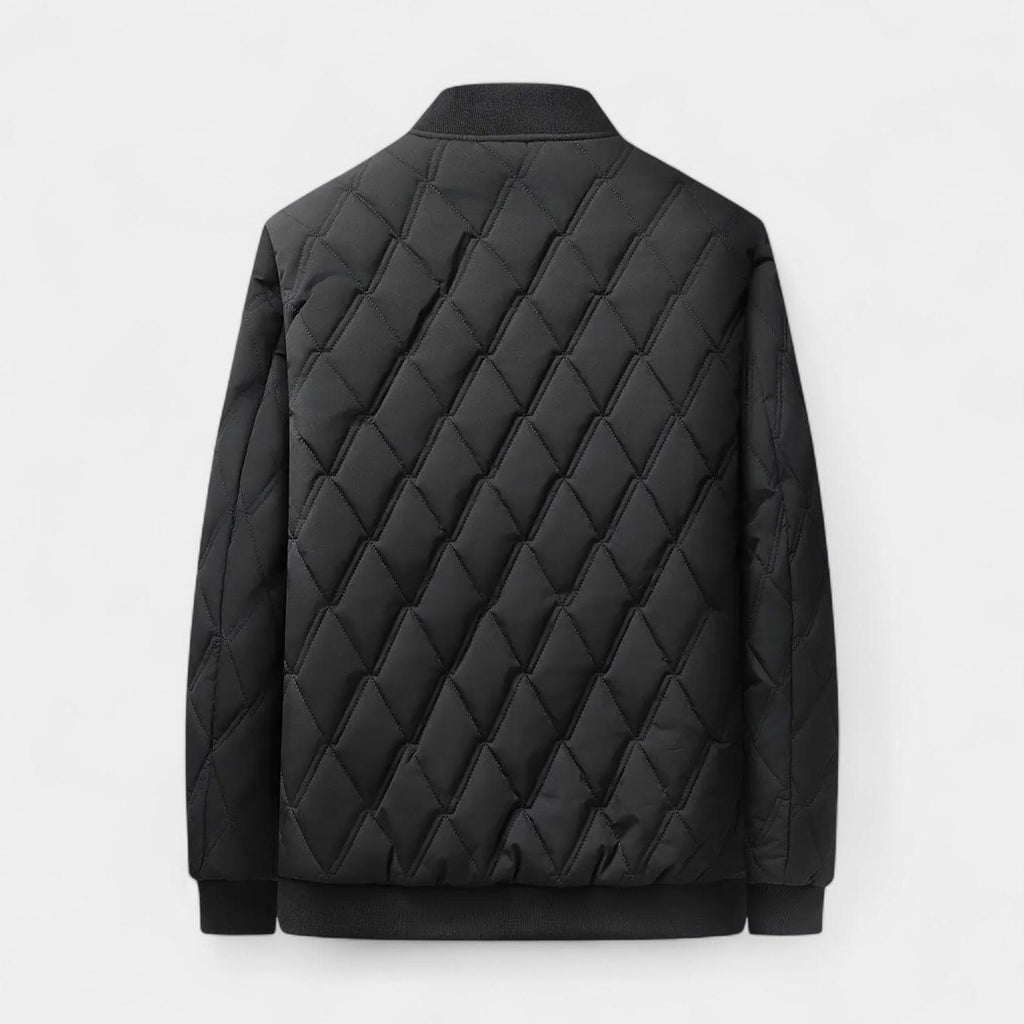 Men's Fleece-Lined Quilted Bomber Jacket - Warm Winter Outerwear for Cold Weather