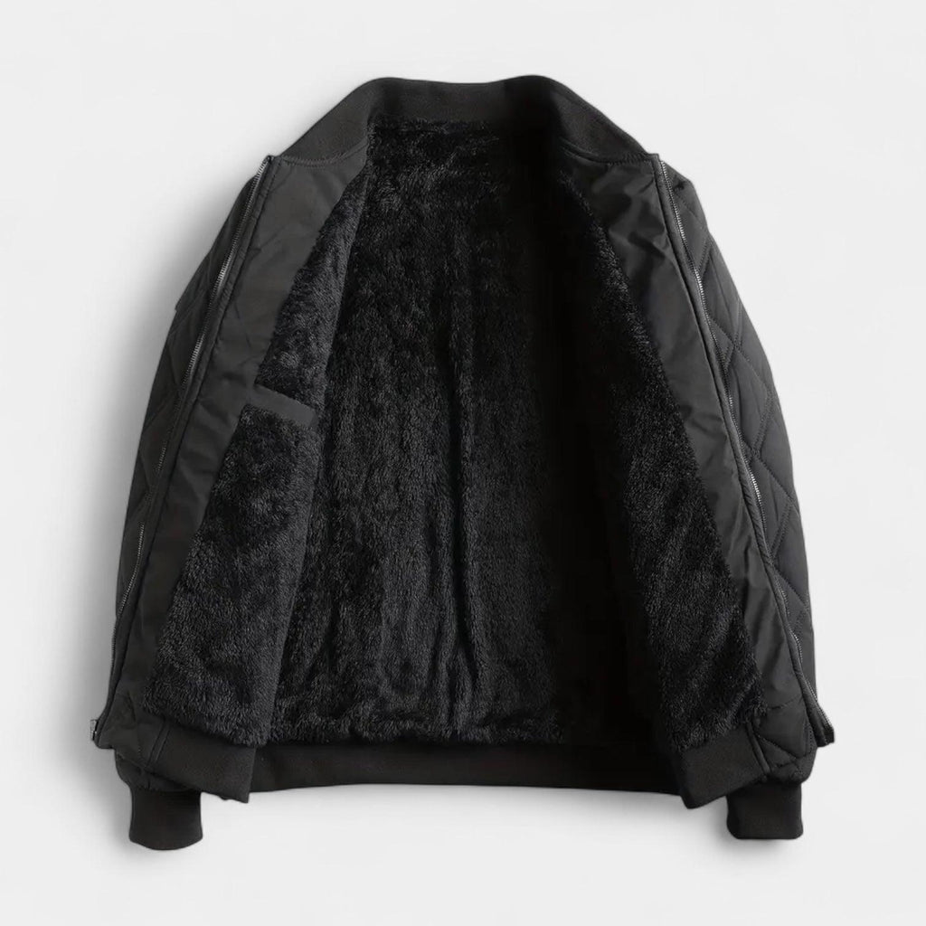 Men's Fleece-Lined Quilted Bomber Jacket - Warm Winter Outerwear for Cold Weather