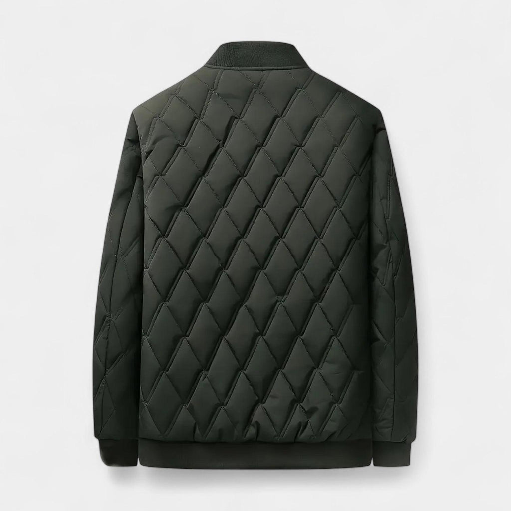 Men's Fleece-Lined Quilted Bomber Jacket - Warm Winter Outerwear for Cold Weather