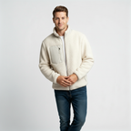Men's Full-Zip Fleece Jacket - Soft Polyester Fabric - Casual Style - Ideal for Outdoor Activities and Layering